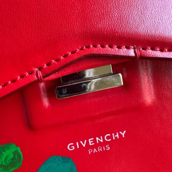 Givenchy Bow Cut Flap Bag Leather Medium Red Shoulder project bag purse - Picture 5 of 16